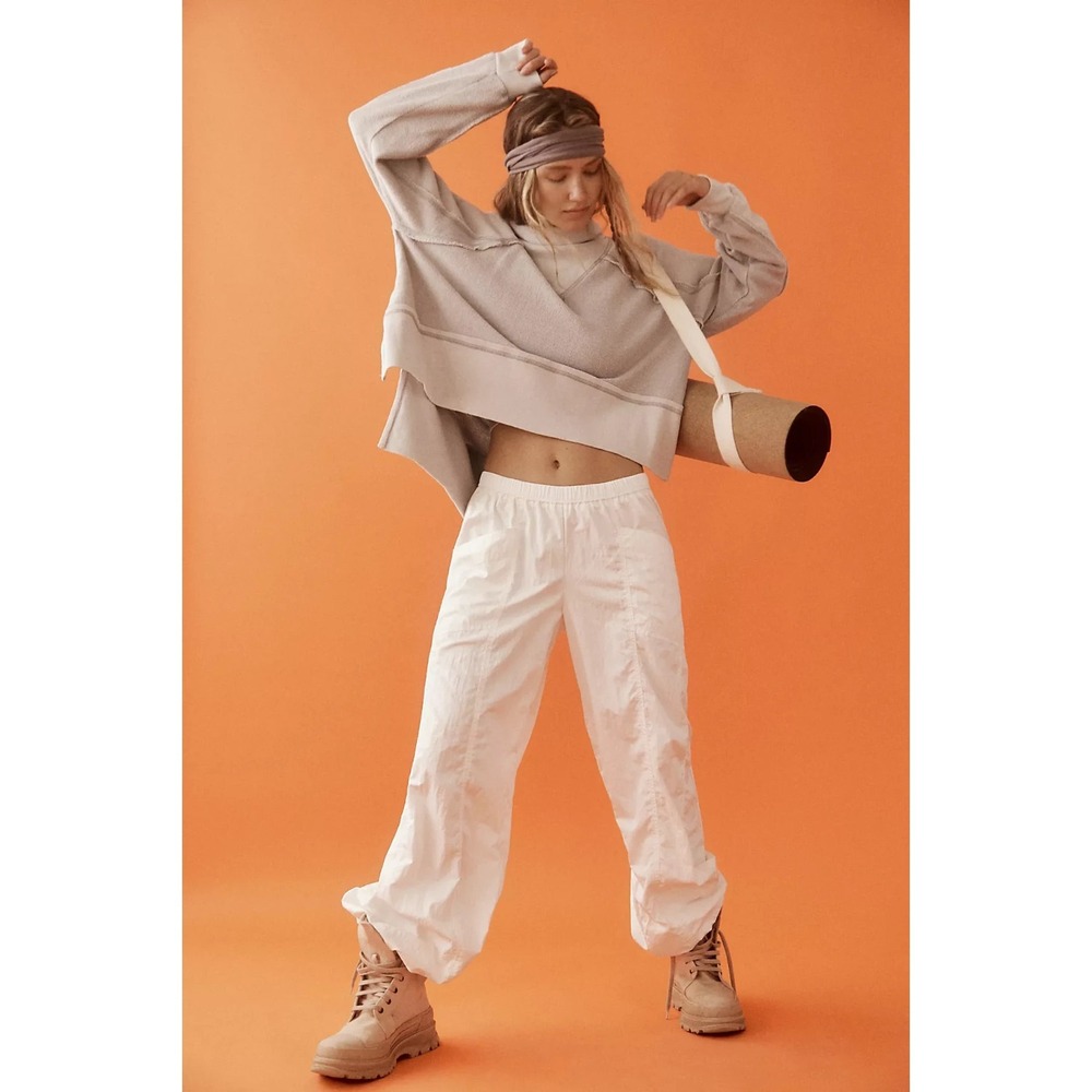 Free People Movement Off the Record Pants L Wide Leg White Utility Y2K Parachute - Picture 2 of 16